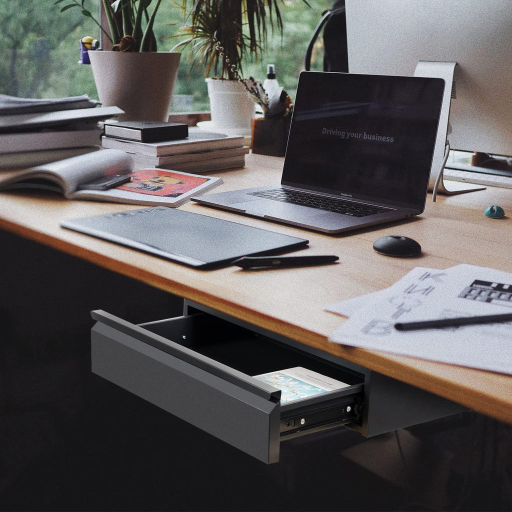 OSteed Large Under Desk Drawer – Metal Pull-out Storage Organizer, Black