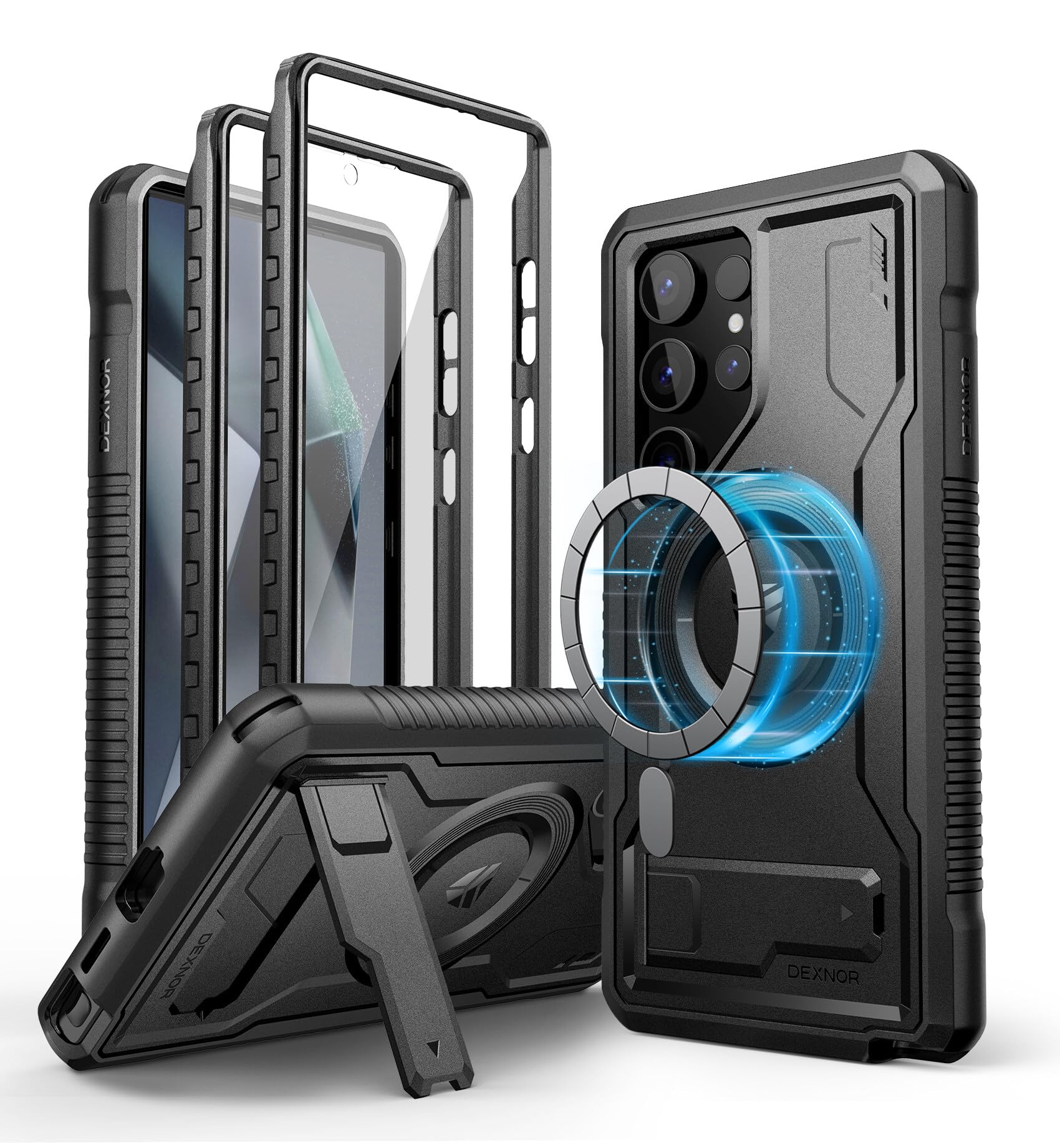 Dexnor Samsung Galaxy S24 Ultra Magnetic Case with Kickstand - Black