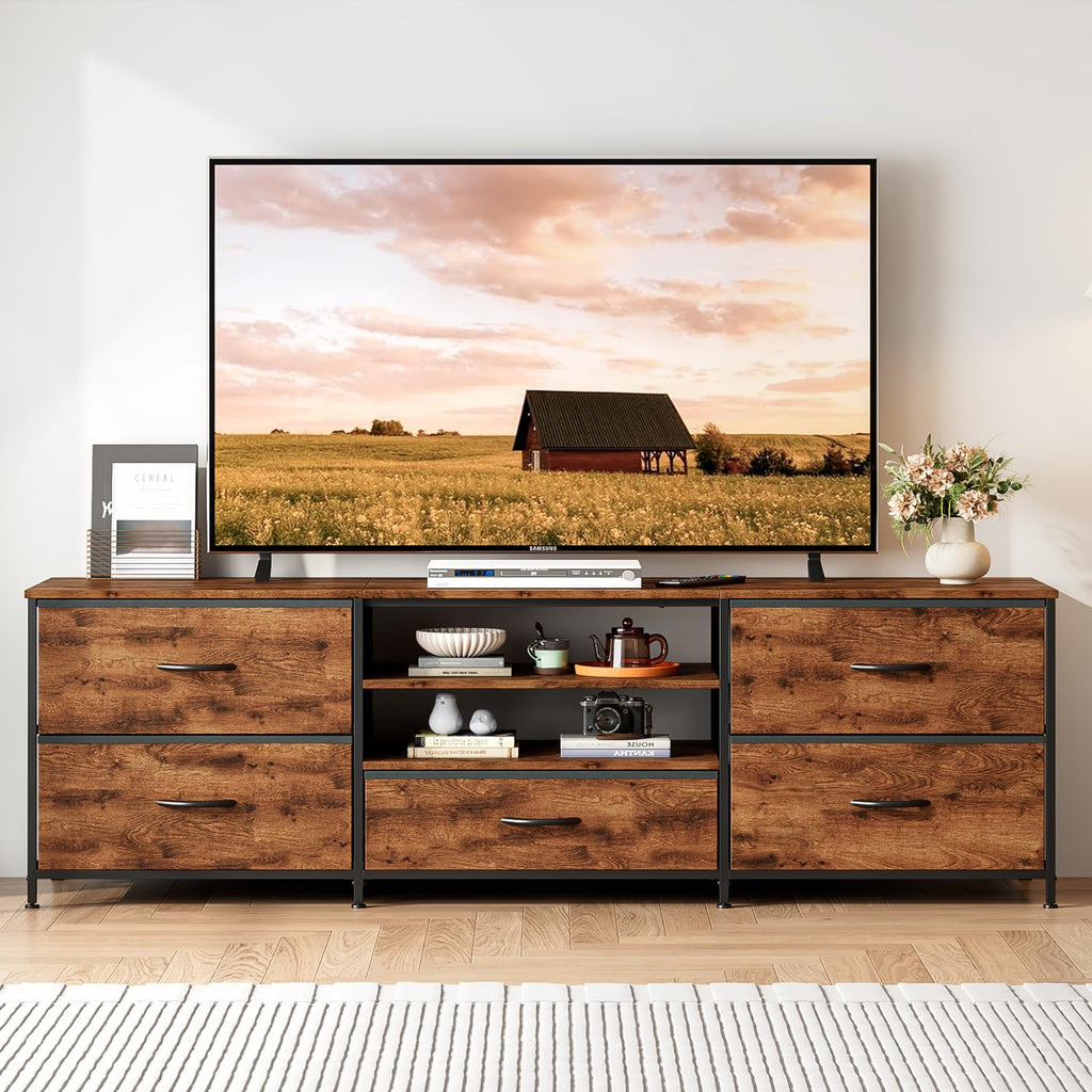 Forthcan TV Stand Cabinet, TV Unit with 5 Drawers, 140 cm, Brown - image 2