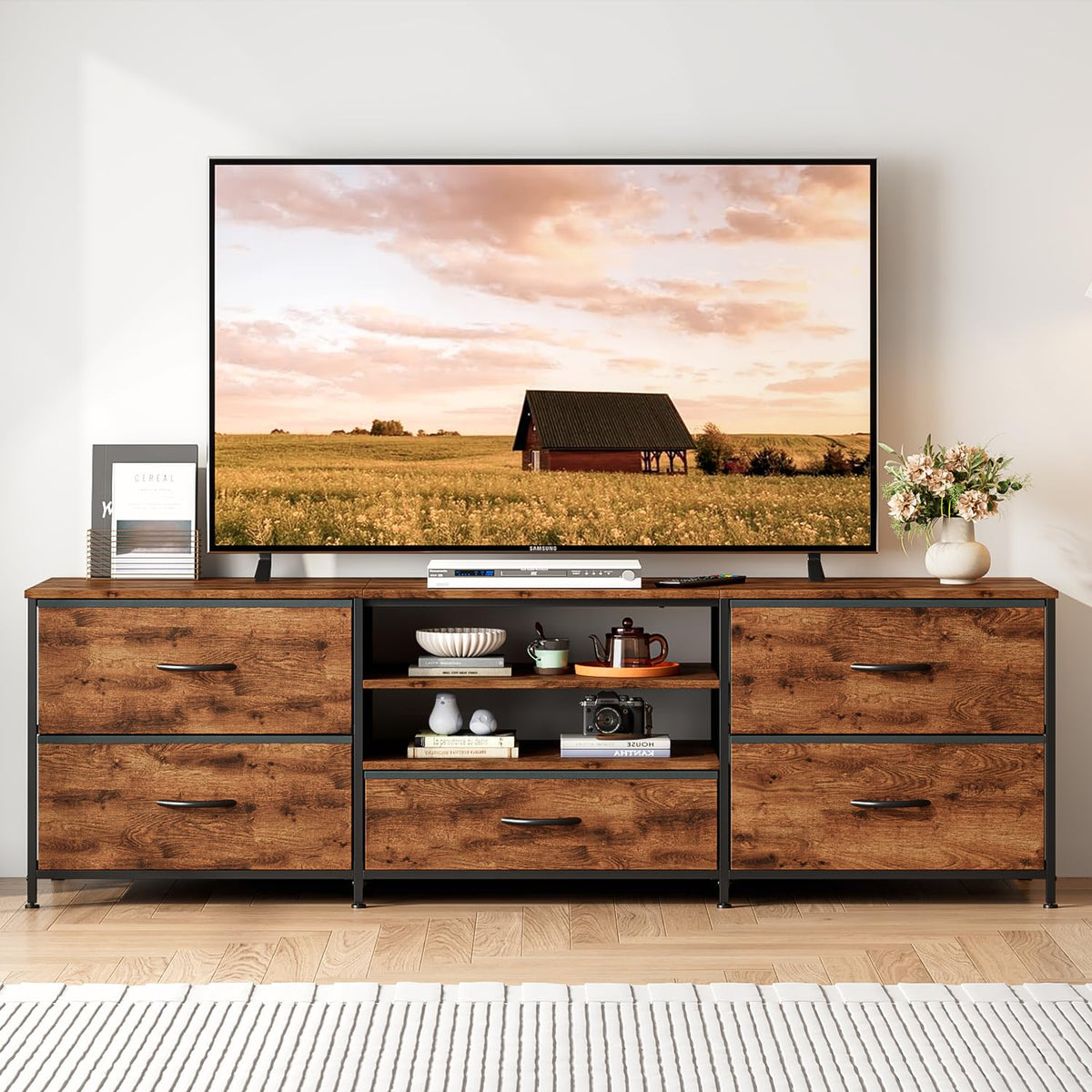 Forthcan TV Stand Cabinet, TV Unit with 5 Drawers, 140 cm, Brown - image 2