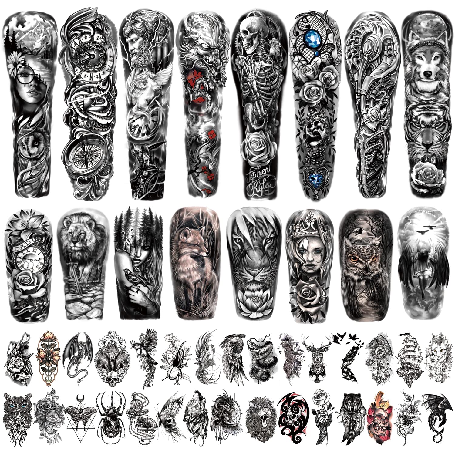 46-Piece Waterproof Temporary Tattoos - Full Arm Body Art