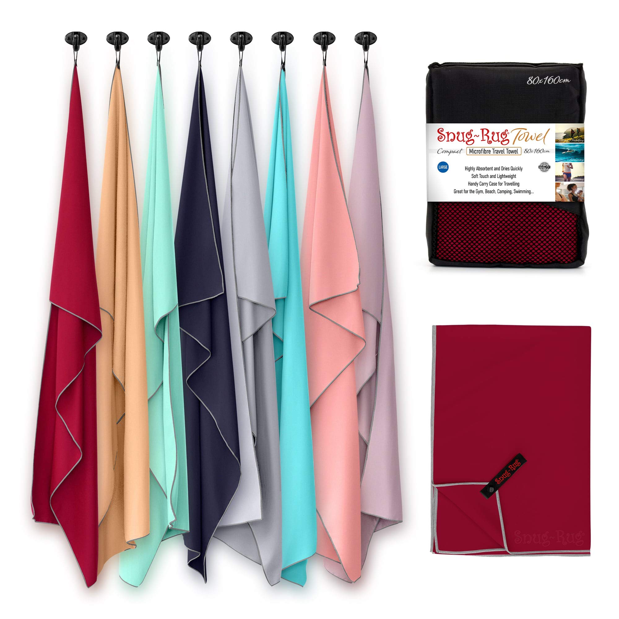 Snug Rug Microfibre Beach Towel – Large 80x160cm Sand Proof Jester Red