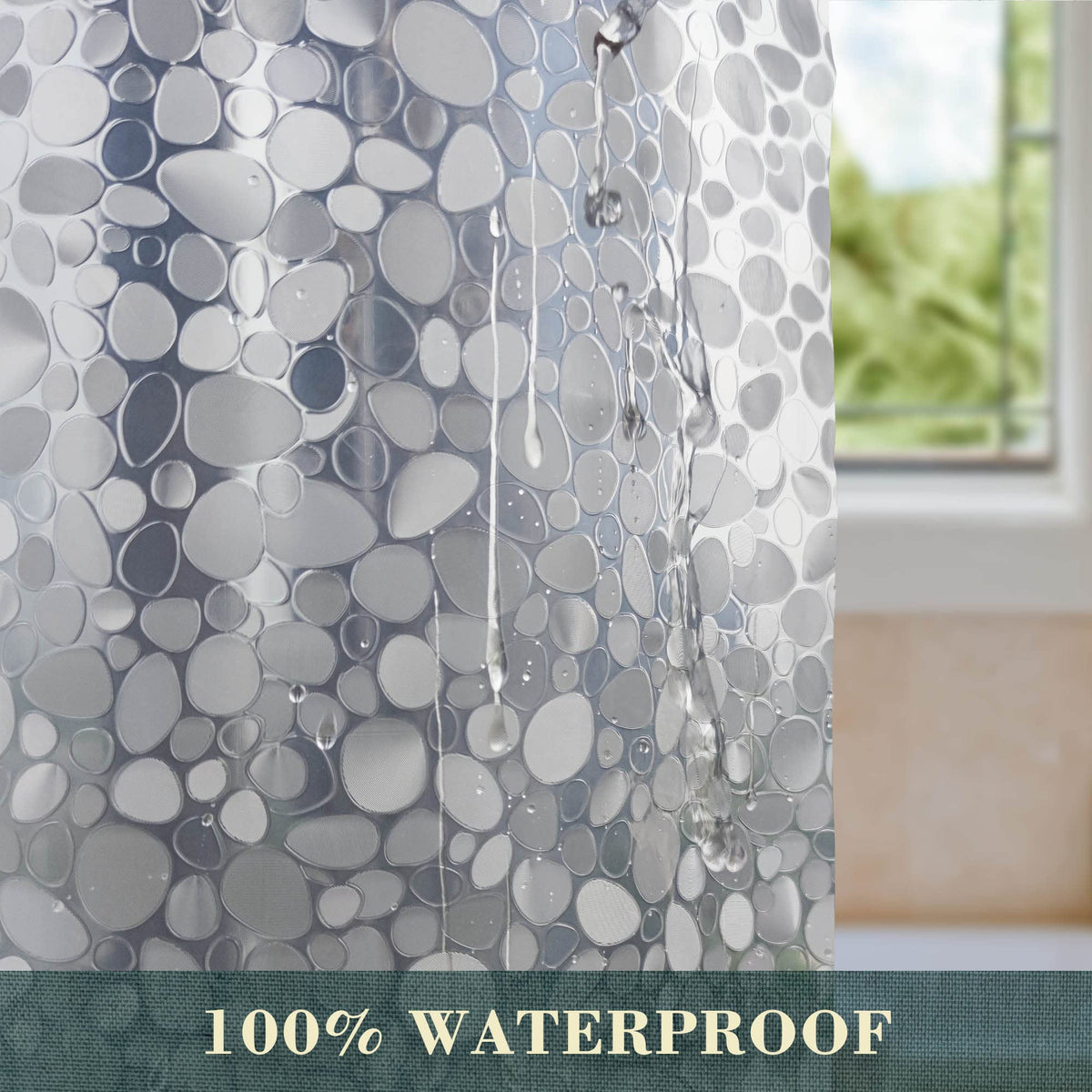 ABLUEN No Hook Shower Curtain or Liner - 8G Heavy Duty Cobblestone Bathroom Shower Curtain No Hooks Required, Waterproof Plastic & PVC Free - image 3