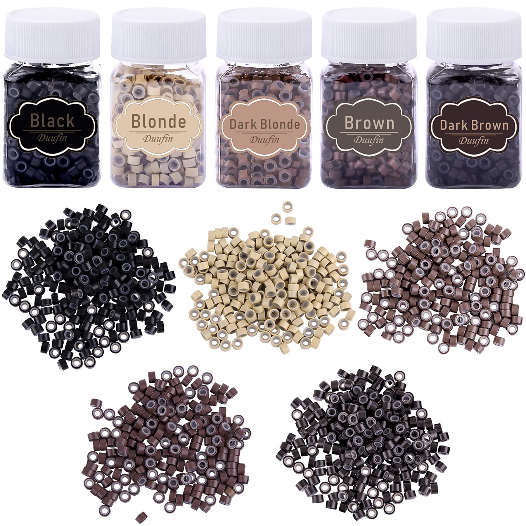 Duufin 2500pcs Micro Link Hair Extension Rings | 5mm Silicone Lined Beads