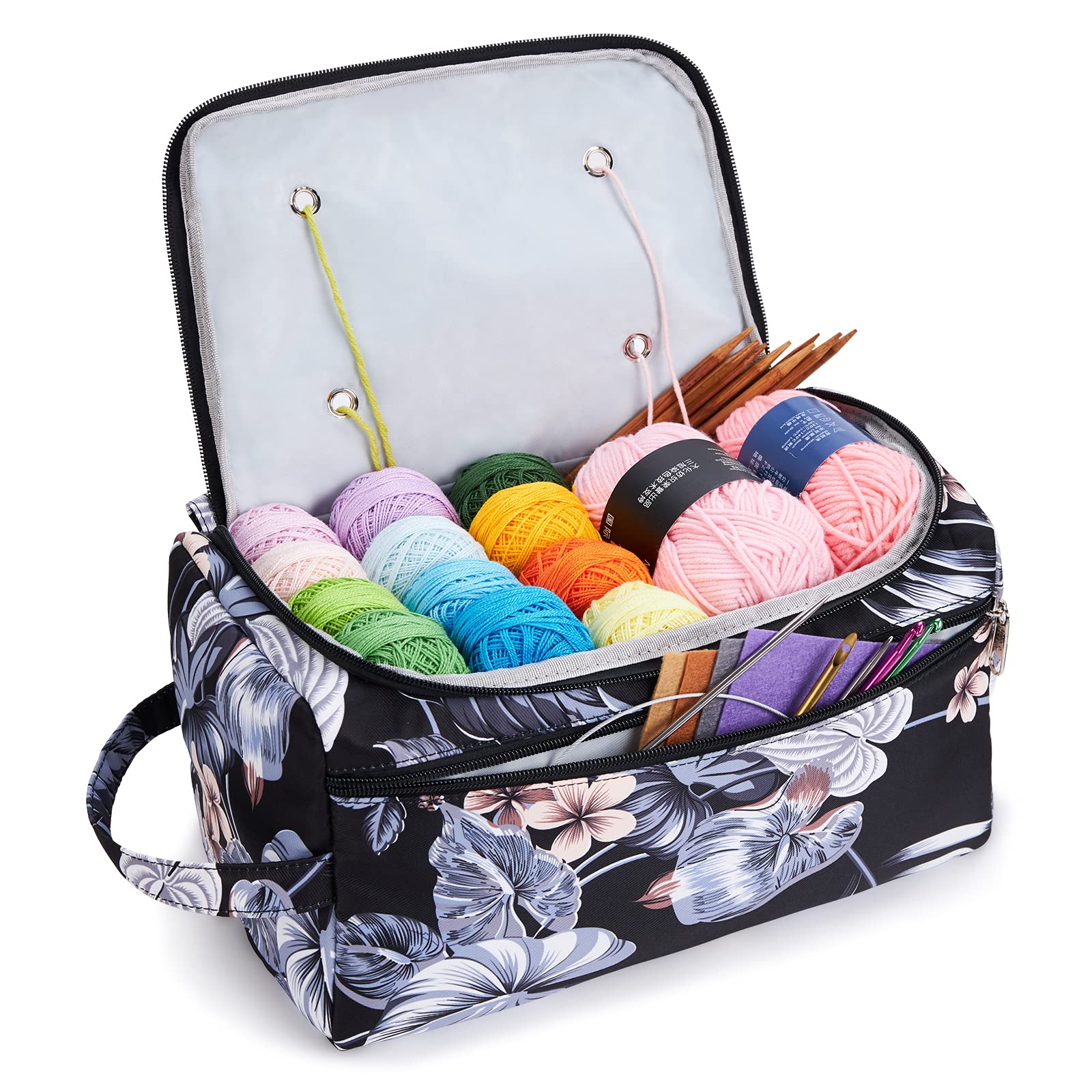 KALIDI Yarn Storage Knitting Bag – Large Floral Crochet Hook Organiser