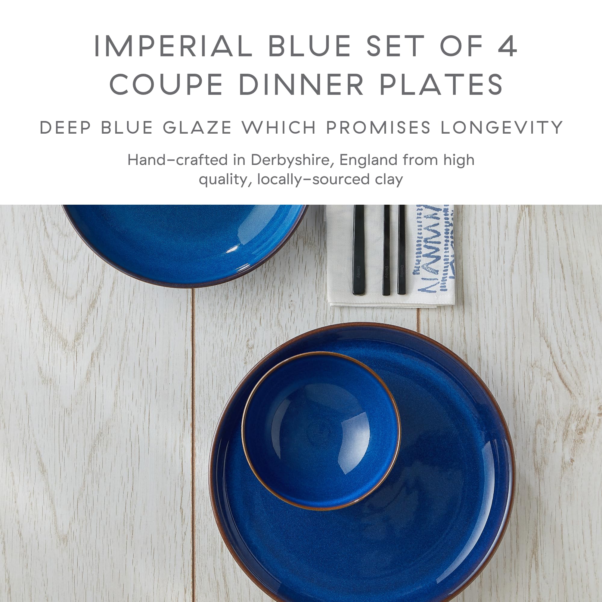Denby Imperial Blue Dinner Plates – Set of 4 Ceramic Stoneware 26cm