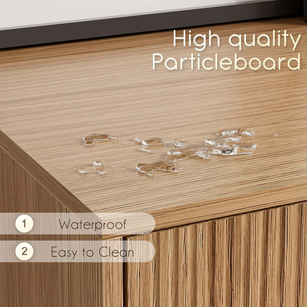 HEYZOEY Oak Fluted TV Stand, 2 Cabinets, Gold Legs, for TVs up to 65 in - image 4