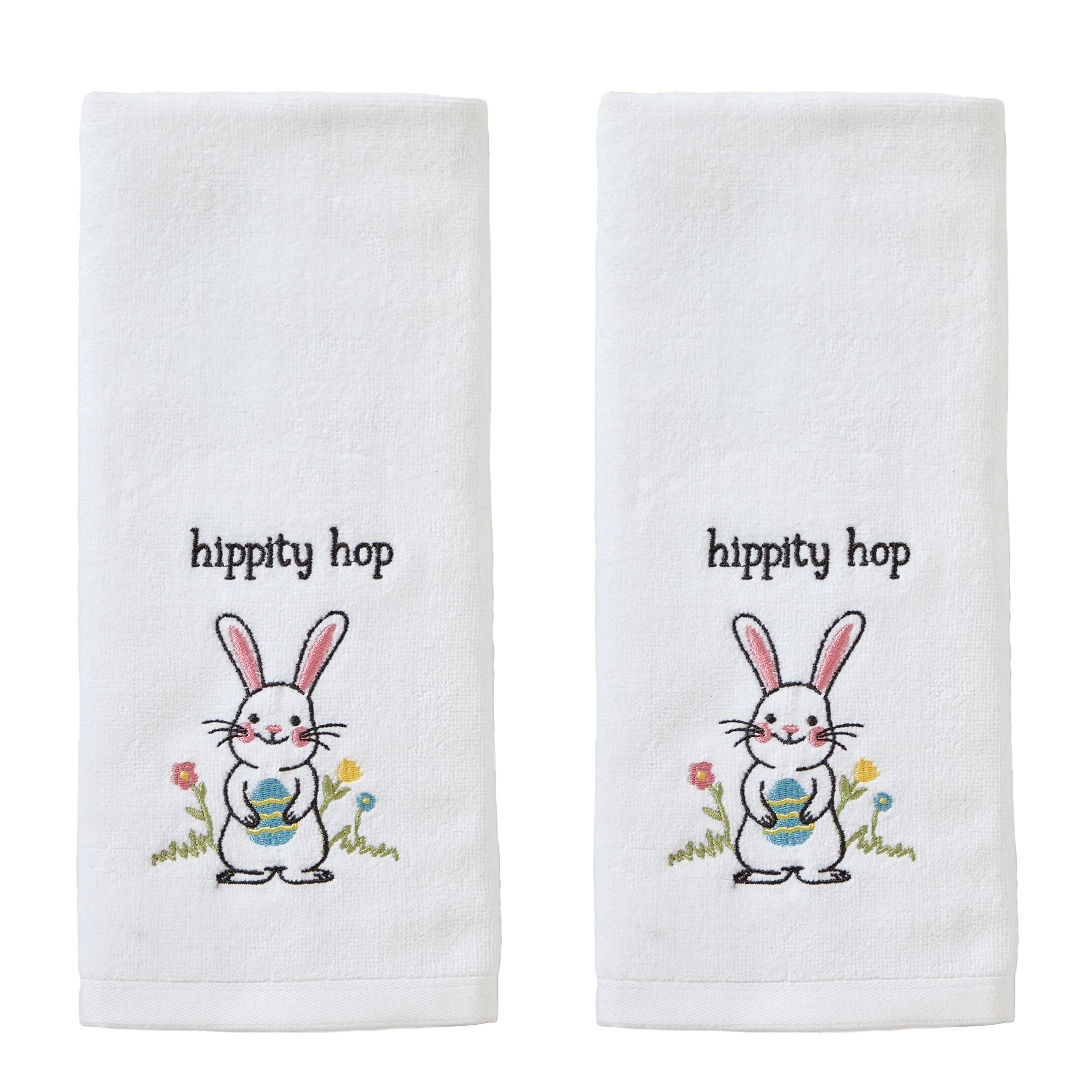 SKL Home Hippity Hop Easter Hand Towels - 2-Pack White Cotton Velour