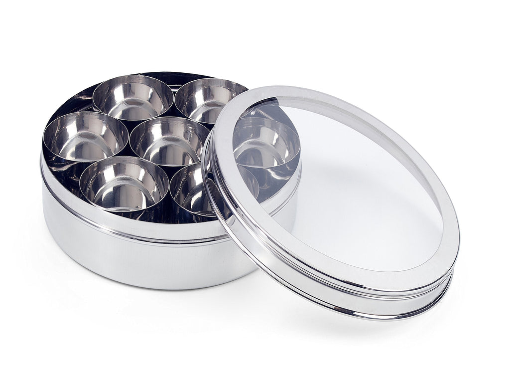 Zinel Stainless Steel Masala Dabba Spice Box with 7 Compartments, 22cm