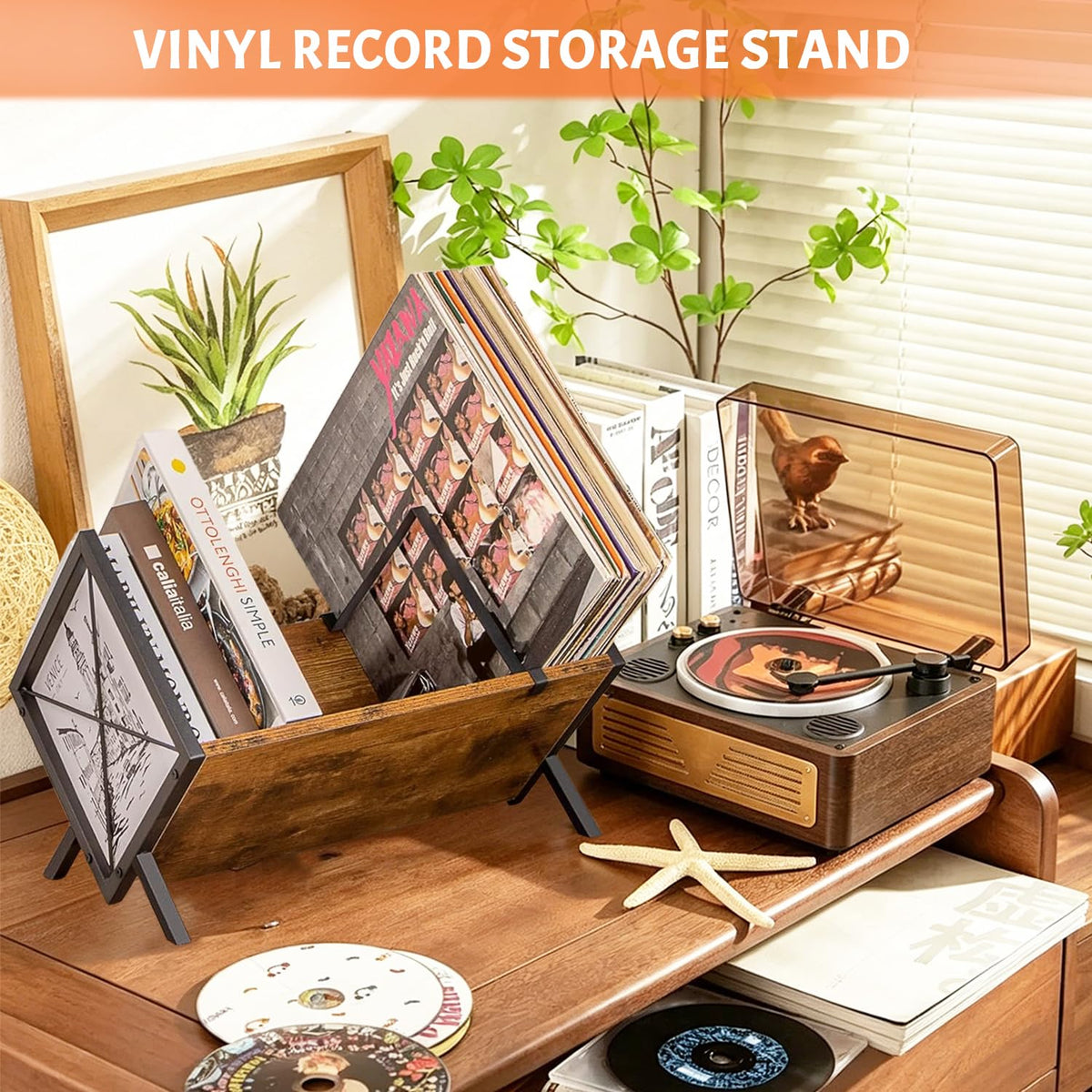 24LP Vinyl Record Storage Rack, Wood & Iron Rack with Adjustable Divider - image 4