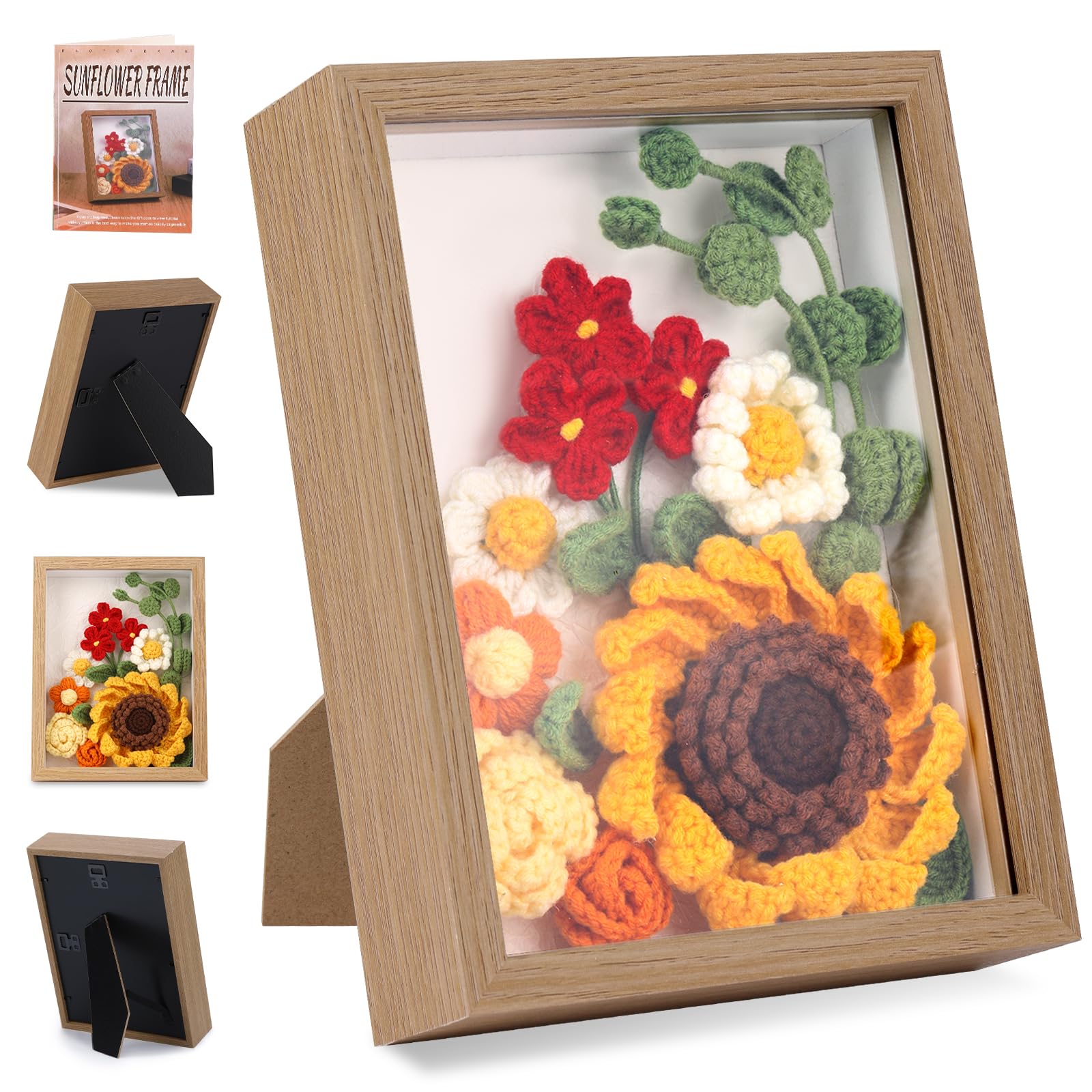 Qzma Sunflower Crochet Kit for Beginners – DIY Flower Set with Photo Frame