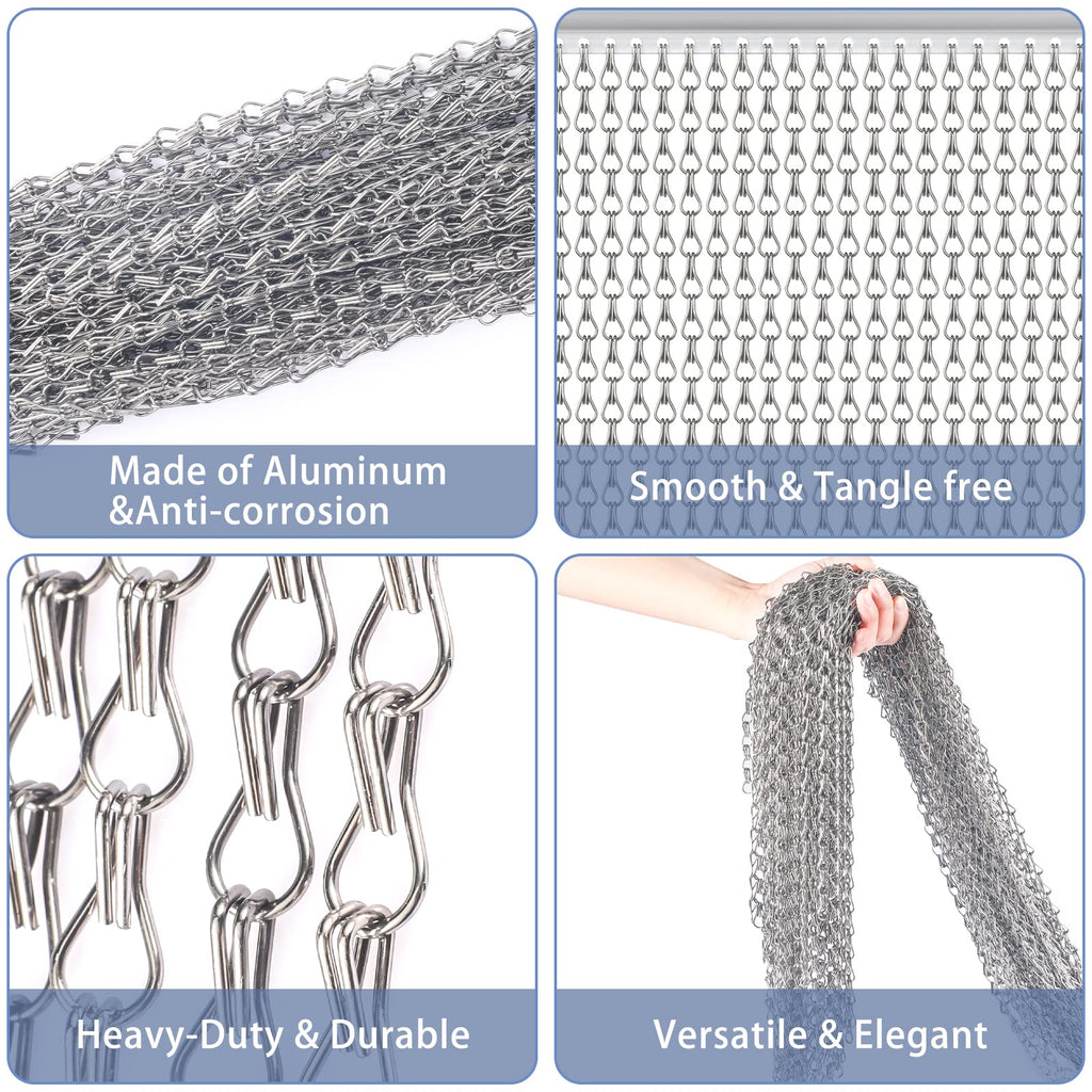VerRich Aluminium Chain Door Curtain - Silver Fly Screen 90x200cm