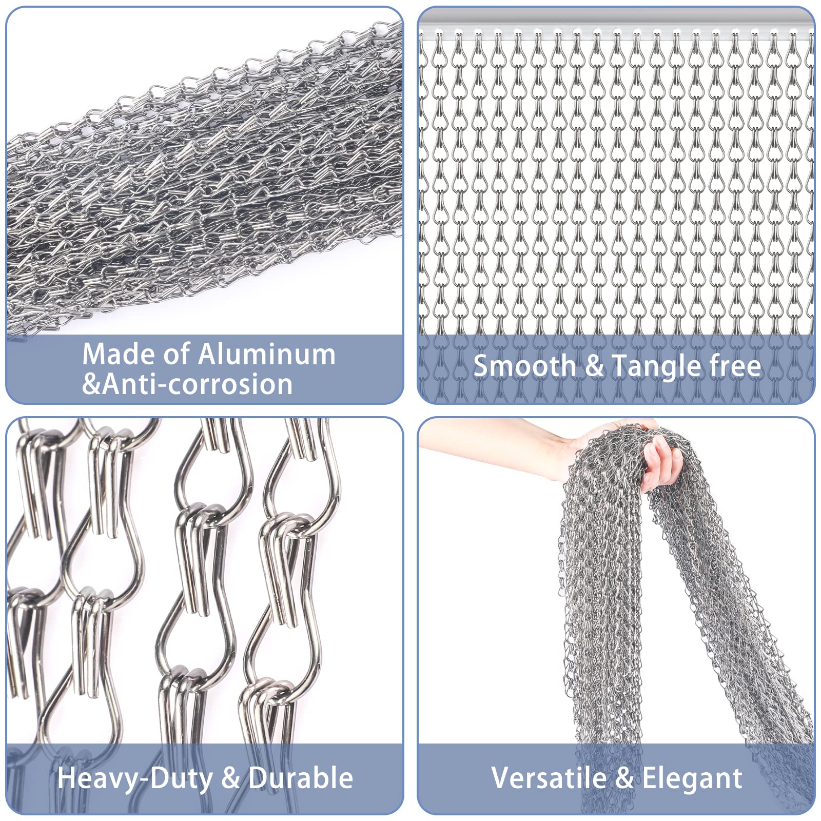VerRich Aluminium Chain Door Curtain - Silver Fly Screen 90x200cm