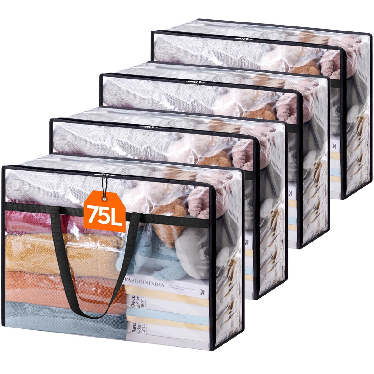 Lifewit 4 Pack Clear Storage Bags, 75L Plastic Clothes Storage Bags - image 1