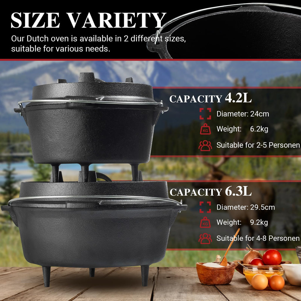 Overmont 6 Quart Cast Iron Dutch Oven | Pre-Seasoned Pot with Lid Griddle