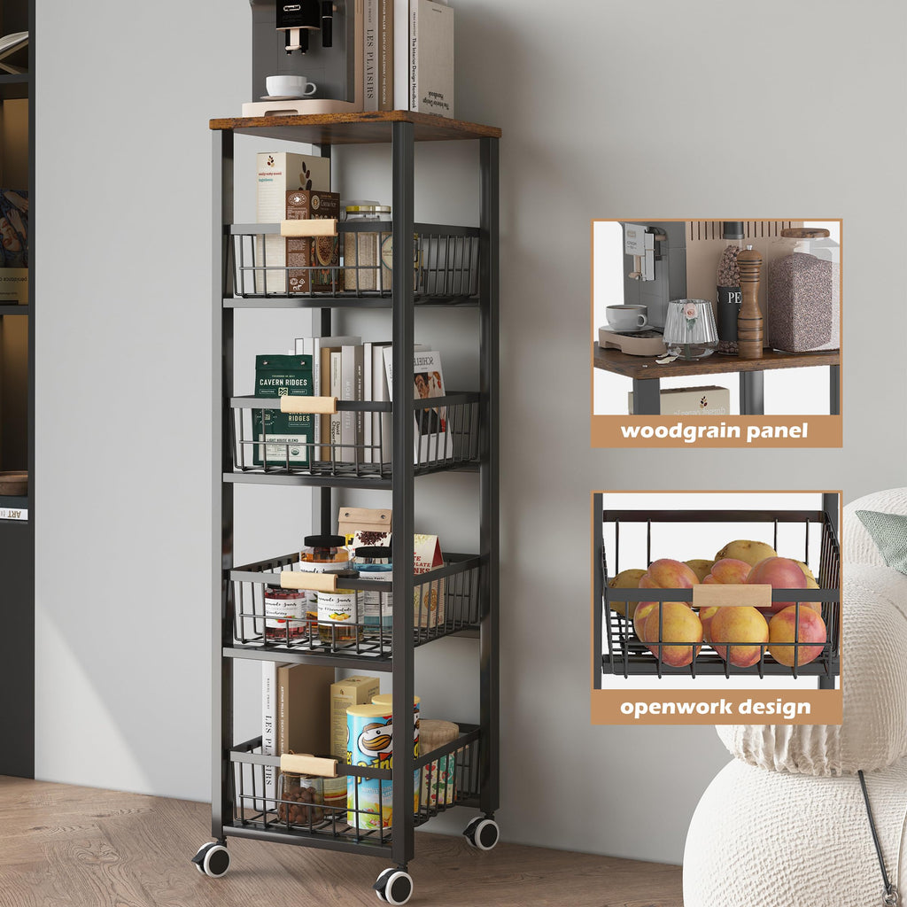 Jolof Store 5-Tier Kitchen Storage Trolley – Rolling Vegetable Rack, Black