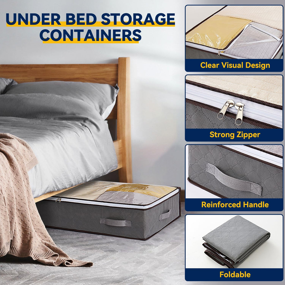 Boic 4 Pack Under Bed Storage Boxes With Lids, 90L Underbed Storage Organiser For Clothes, Comforters, Blankets & Bedding - image 4