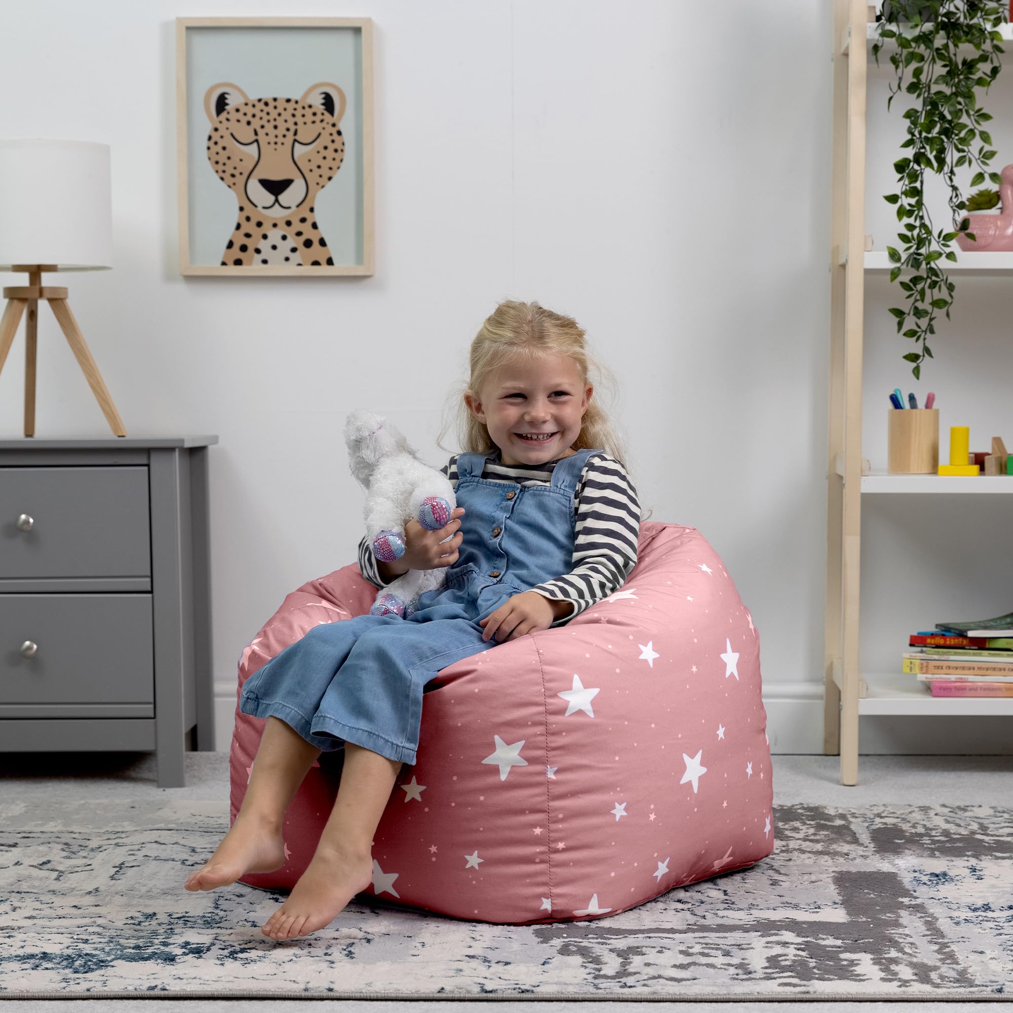 Icon Star Print Kids Bean Bag Chair | Pink Water-Resistant Toddler Seat