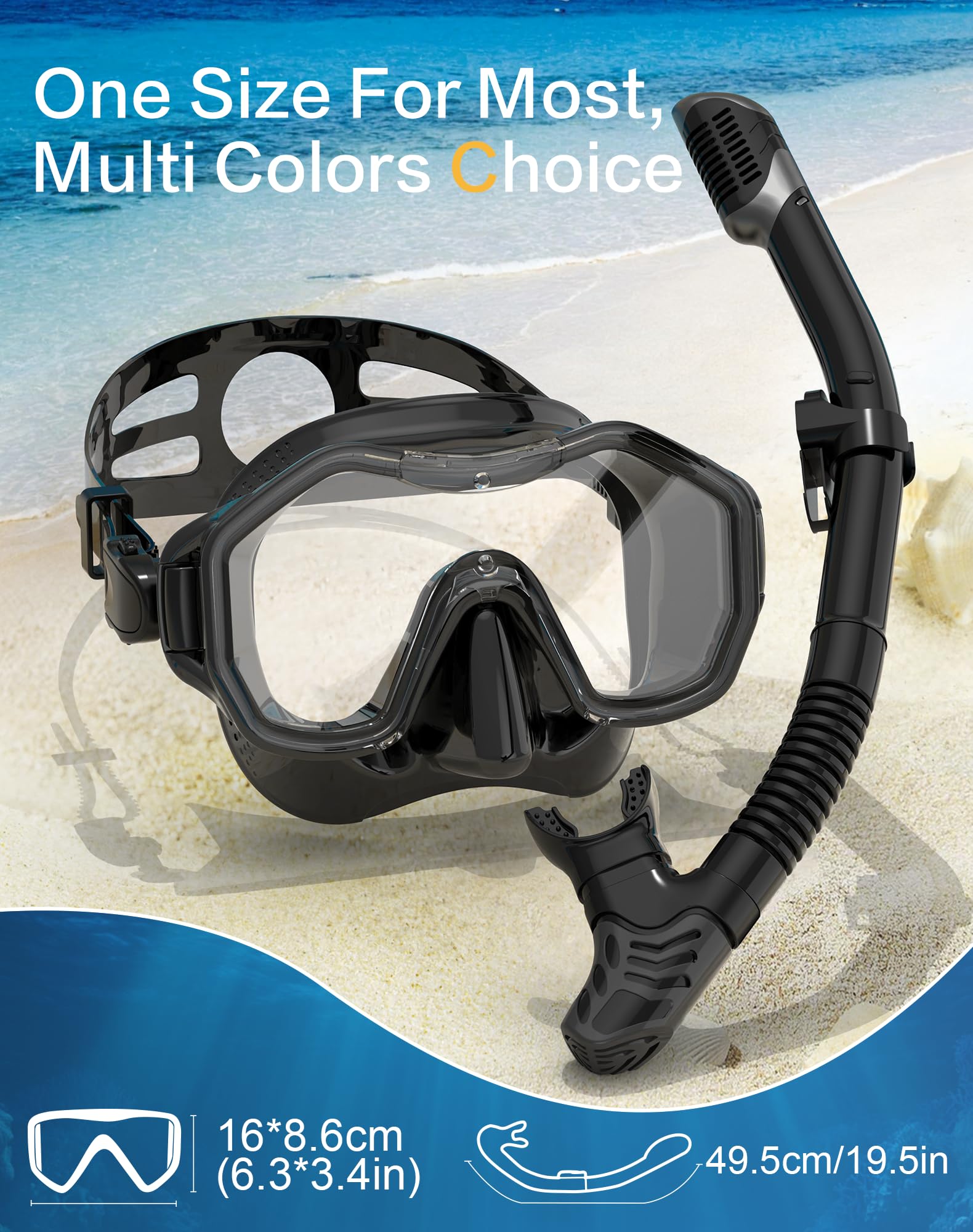 Lealinga 2-Pack Snorkel Set | Anti-Fog Panoramic Mask & Dry Top Snorkel
