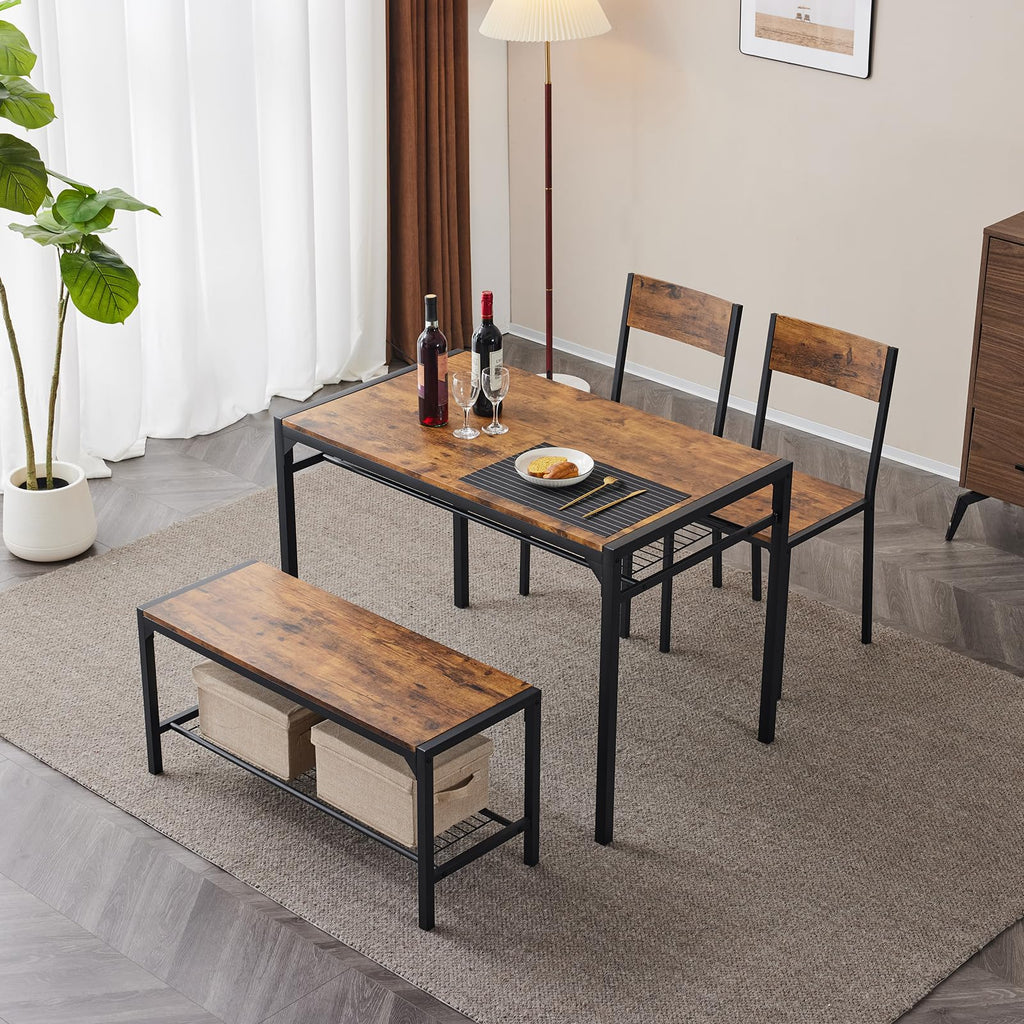 Bonnlo 4 Piece Dining Table Set for 4, Kitchen Table with 2 Chairs and a Bench, Space Saving Small Dining Set with Storage Shelf - image 2