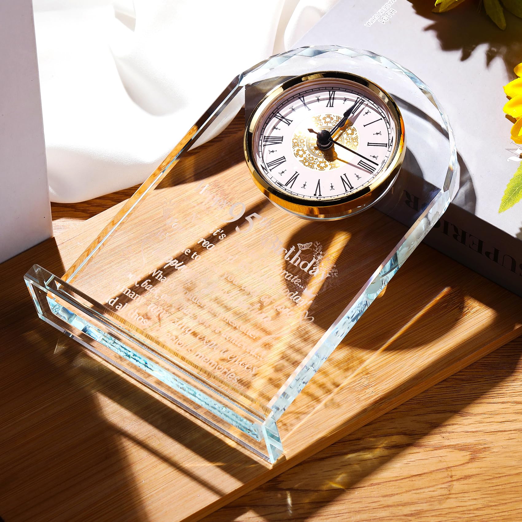 95th Birthday Crystal Clock – Glass Keepsake Milestone Gift