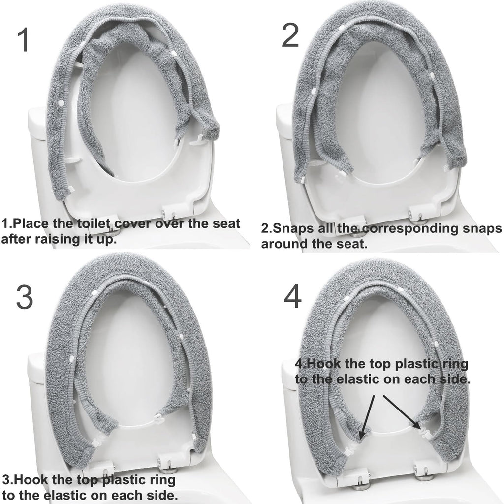 Bathroom Soft Thicker Warmer Stretchable Washable Cloth Toilet Seat Cover Pads Gray/3pcs - image 2