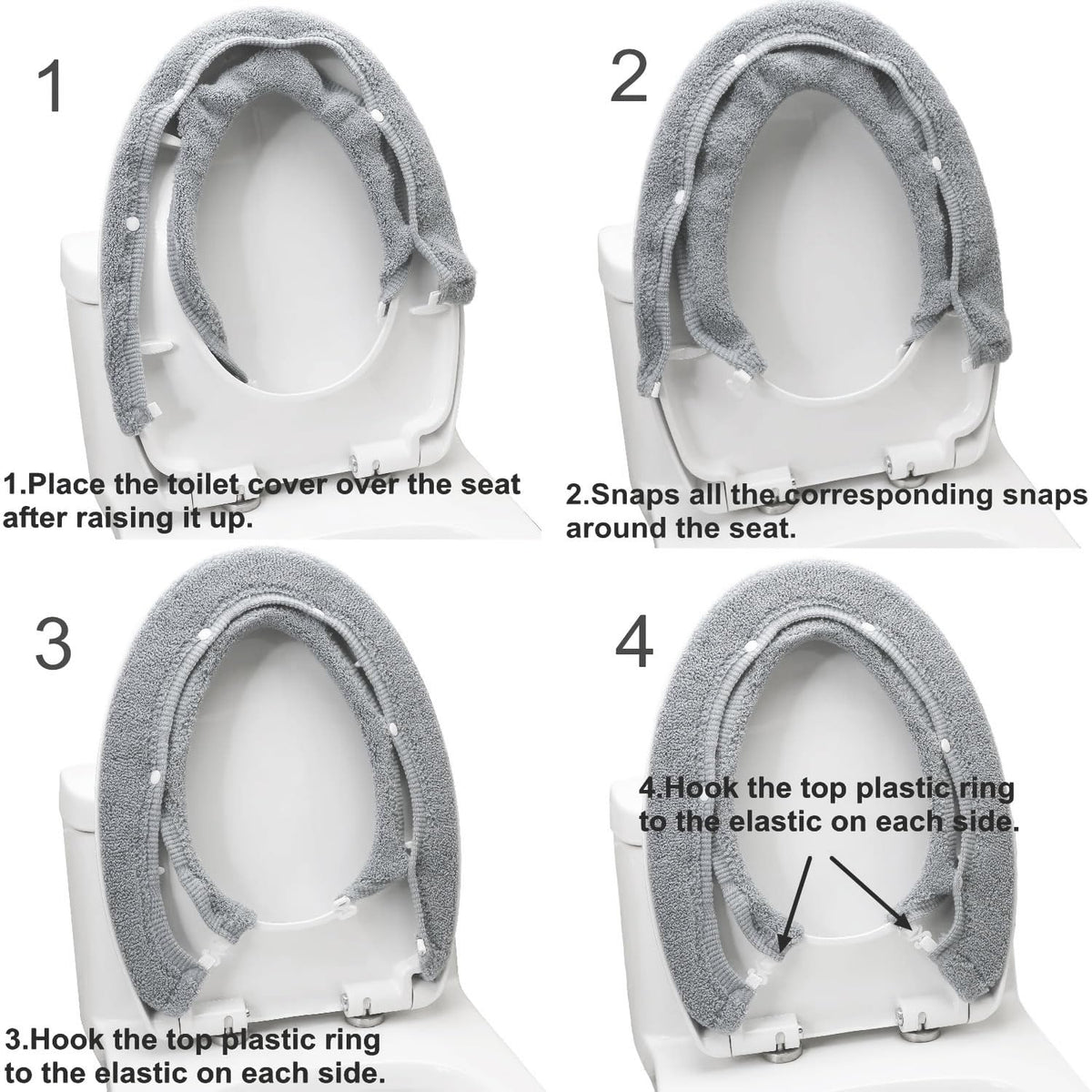 Bathroom Soft Thicker Warmer Stretchable Washable Cloth Toilet Seat Cover Pads Gray/3pcs - image 2