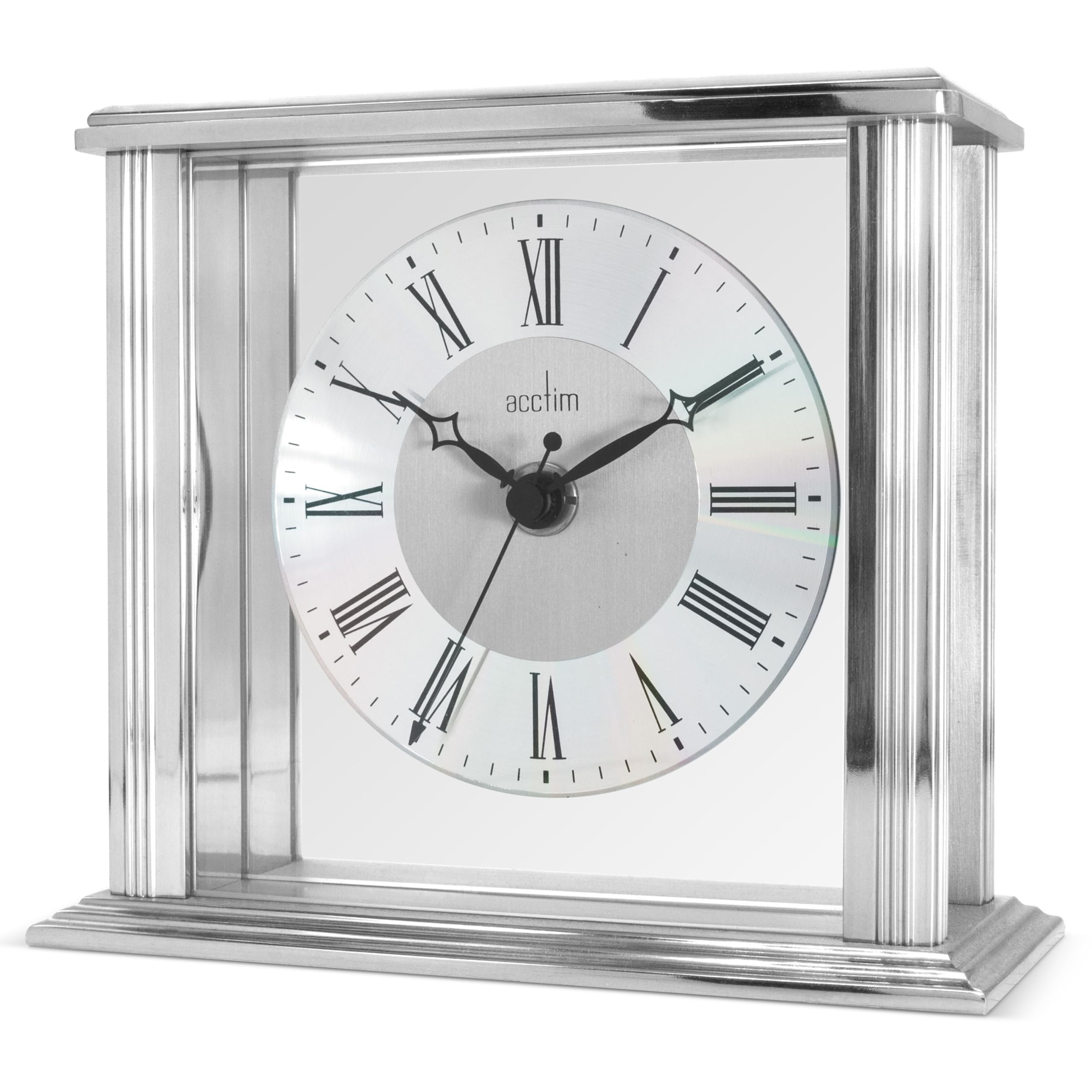 Acctim Hamilton Mantel Clock – Silver Polished Metal with Roman Numerals