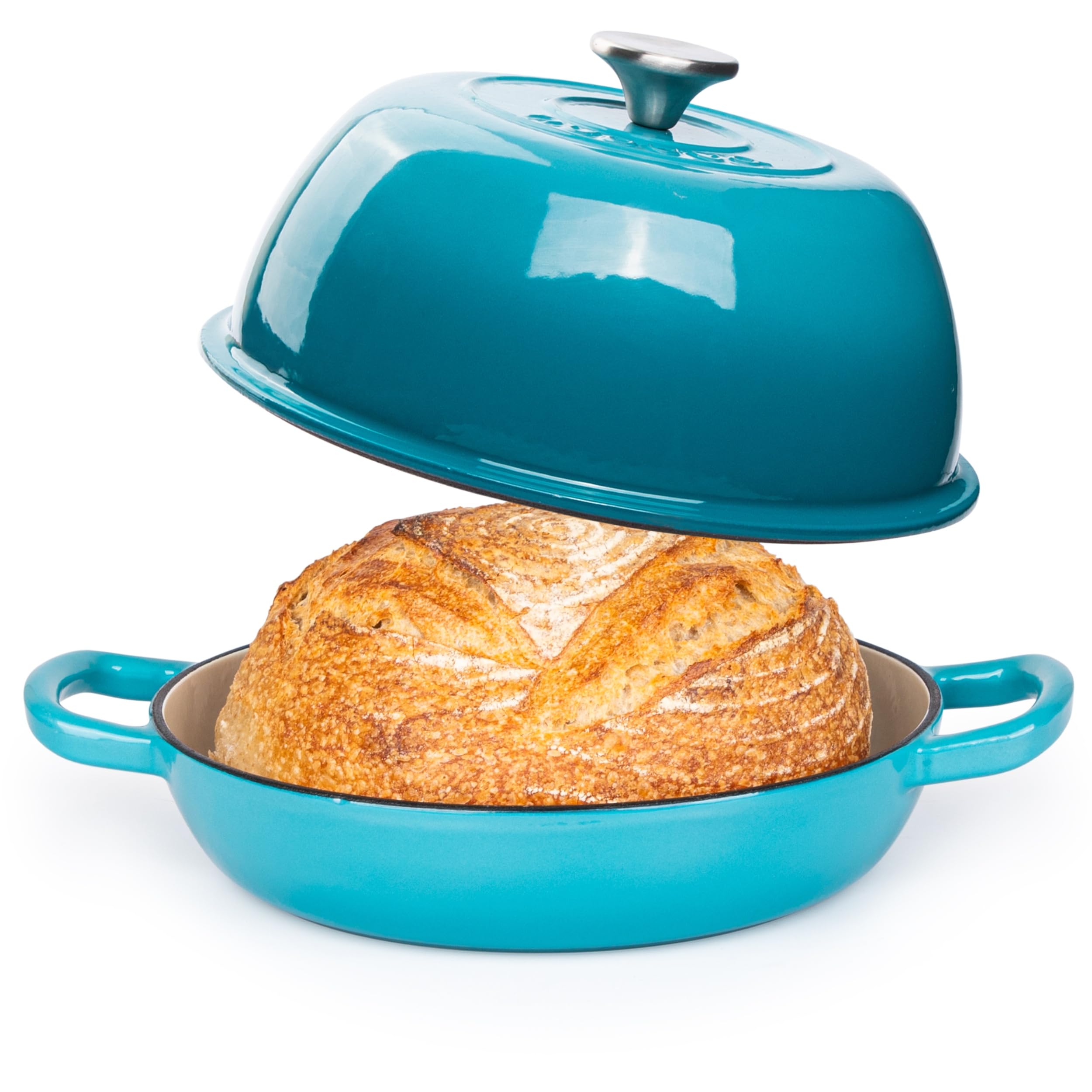Nuovva Enamelled Cast Iron Dutch Oven for Sourdough Bread, Blue, 6 Quart