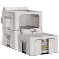 Boic 3 Pack Clothes Storage Boxes With Metal Frame, 100L Foldable Storage Boxes For Clothes