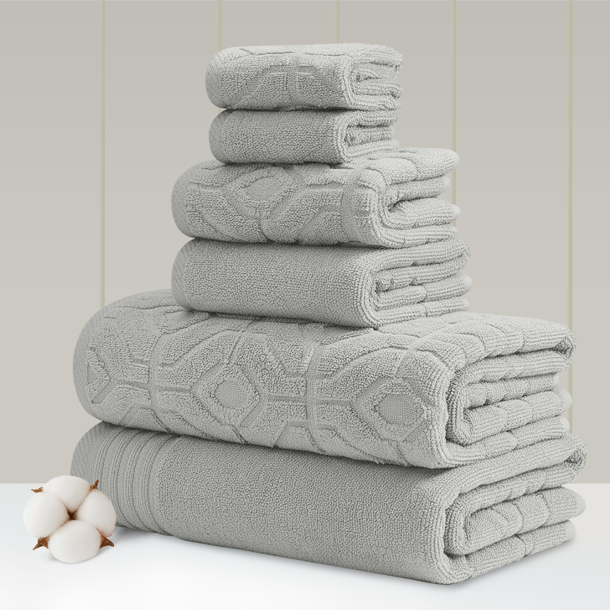 Amrapur Overseas 6-Piece 100% Cotton Jacquard Towel Set – Silver