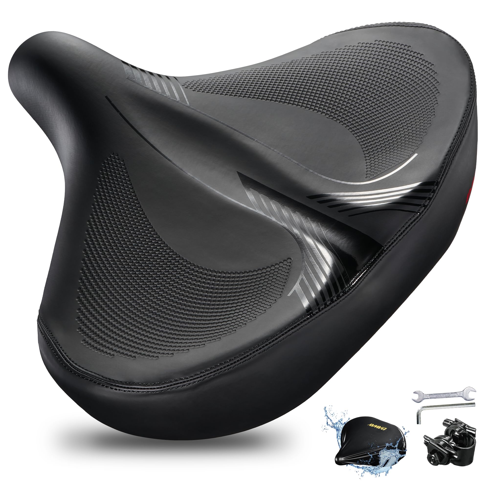 DAWAY W60 Extra Wide Bike Seat – Memory Foam Shock Absorbing Saddle
