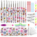 Aeelike Ergonomic Crochet Hooks Set | 12pc Floral Soft Grip Kit with Case