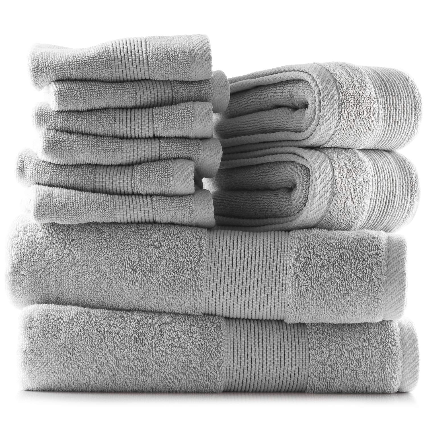 Hearth & Harbor 10-Piece Cotton Bath Towel Set | 600 GSM Silver