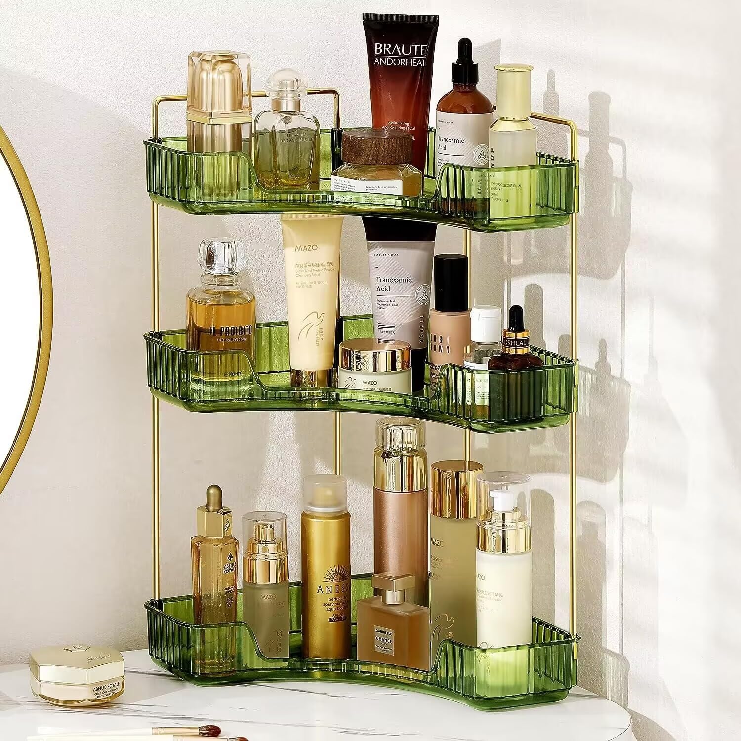 Bingobang 3-Tier Acrylic Makeup Organiser Corner Tray - Green