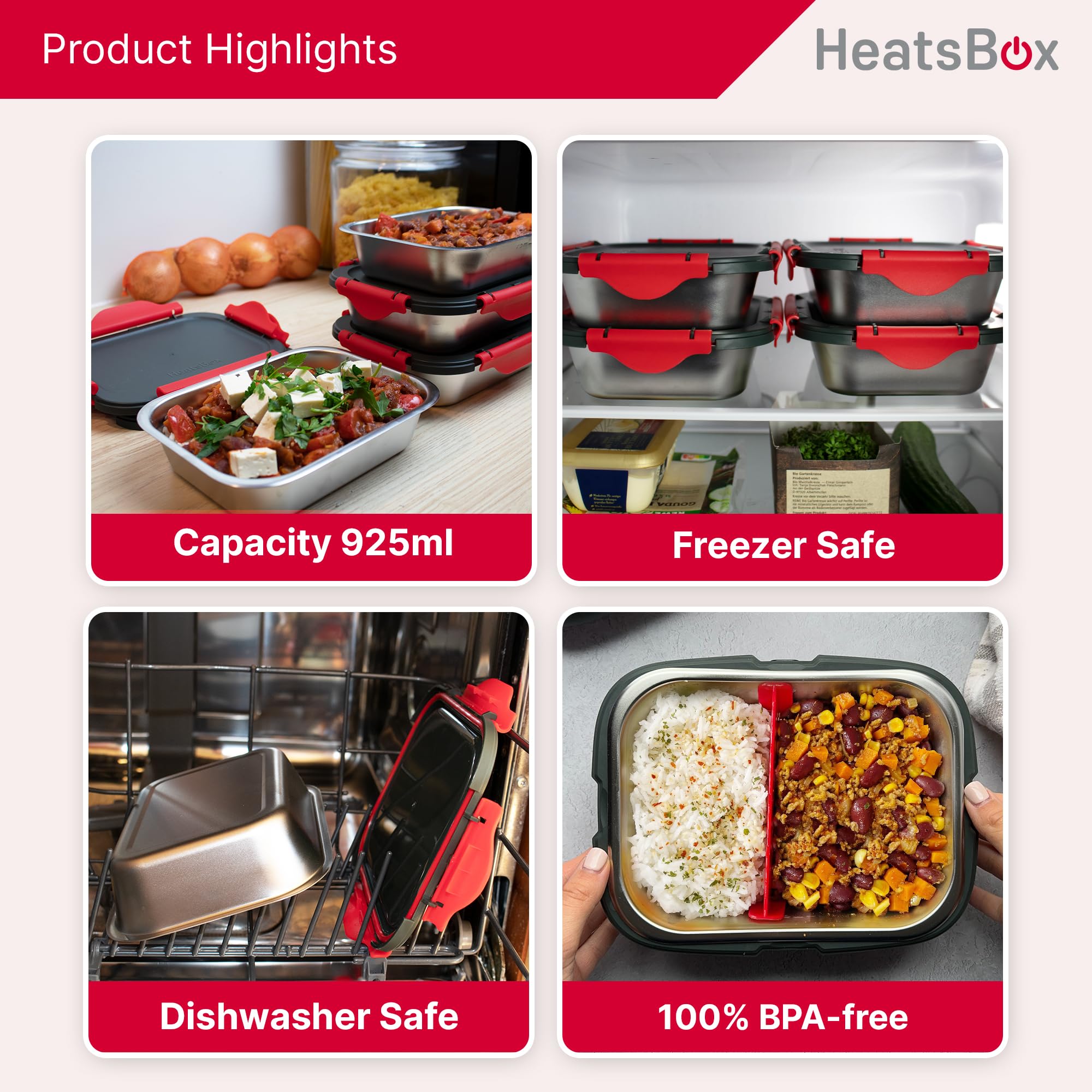 Faitron HeatsBox Inner Dish Set: 2 Leak-Proof Stainless Steel Bowls