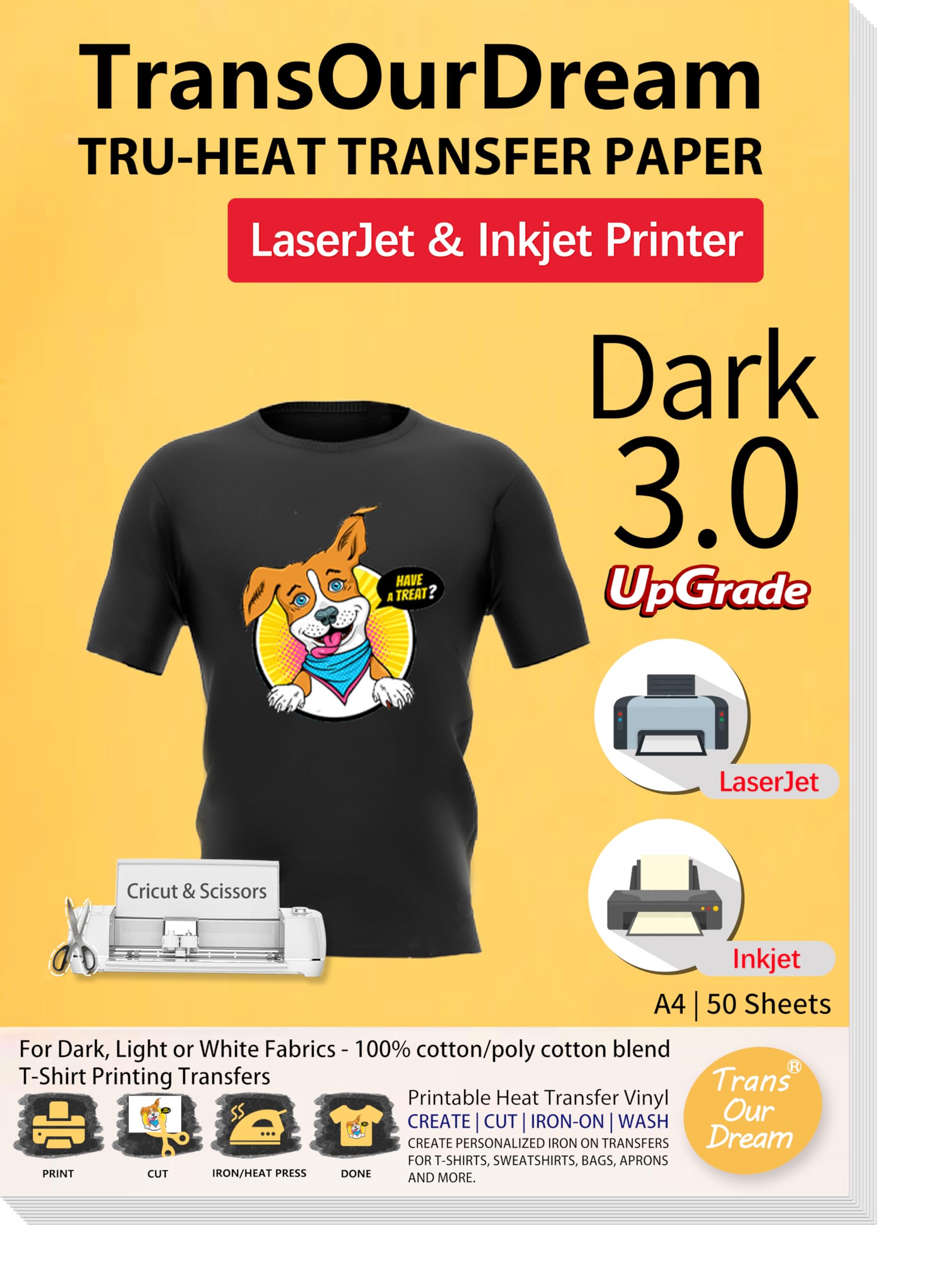 TransOurDream Tru-Transfer 3.0 Dark Fabric Heat Transfer Paper - 50 Sheets