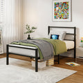 HAHRIR Single Metal Platform Bed Frame with Headboard and Storage – Black