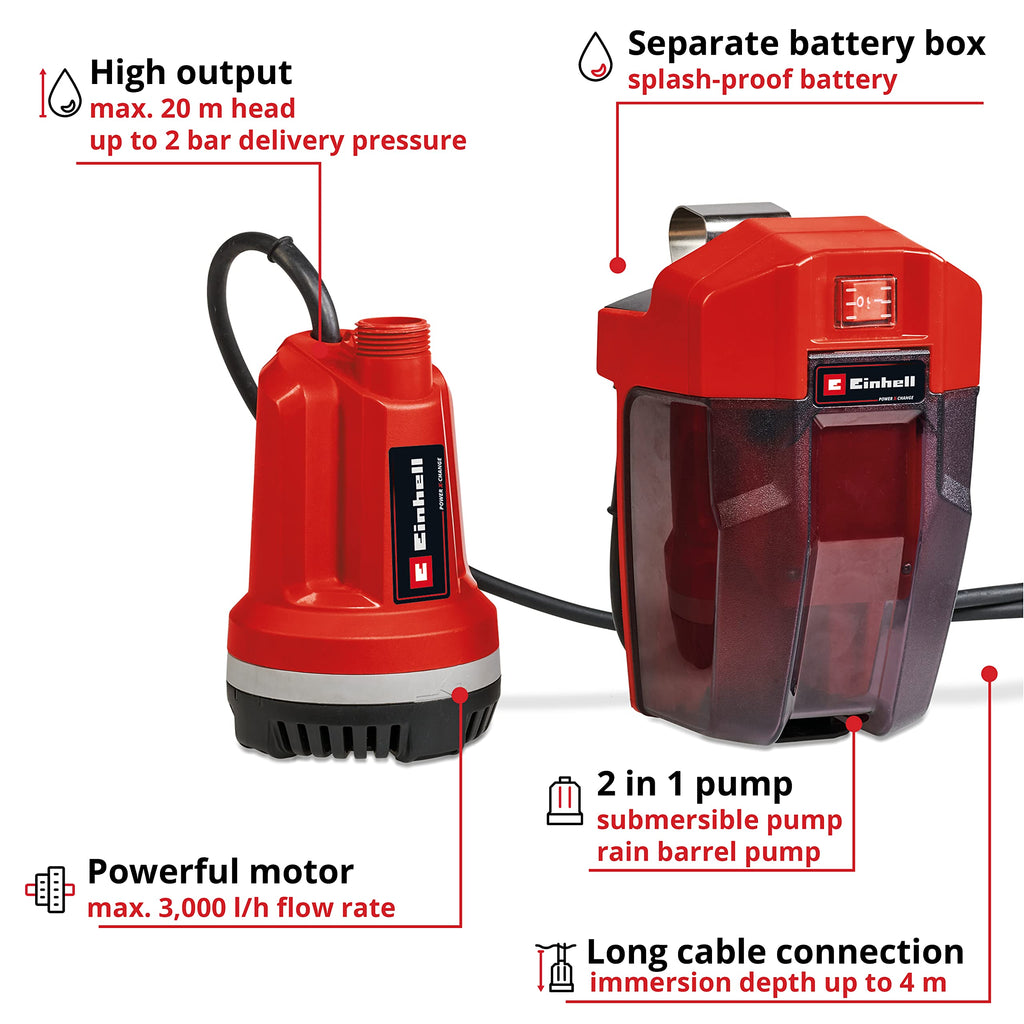 Einhell 18V Cordless Water Butt Pump – 3000 l/h Submersible (Solo)