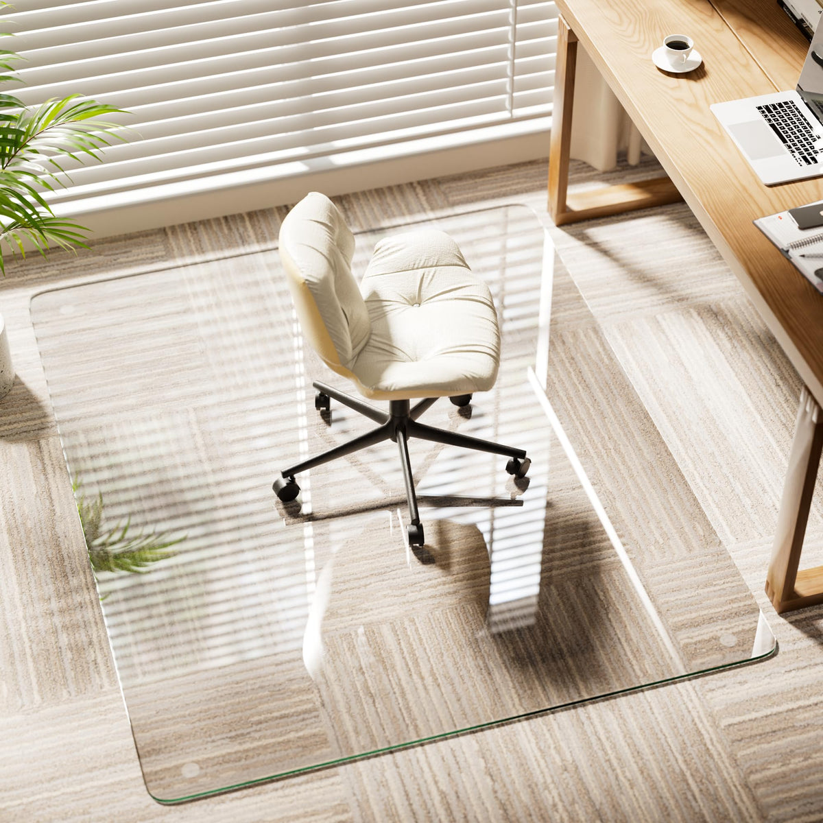 Koonmi Tempered Glass Chair Mat, 117 x 140 cm, Clear - image 1