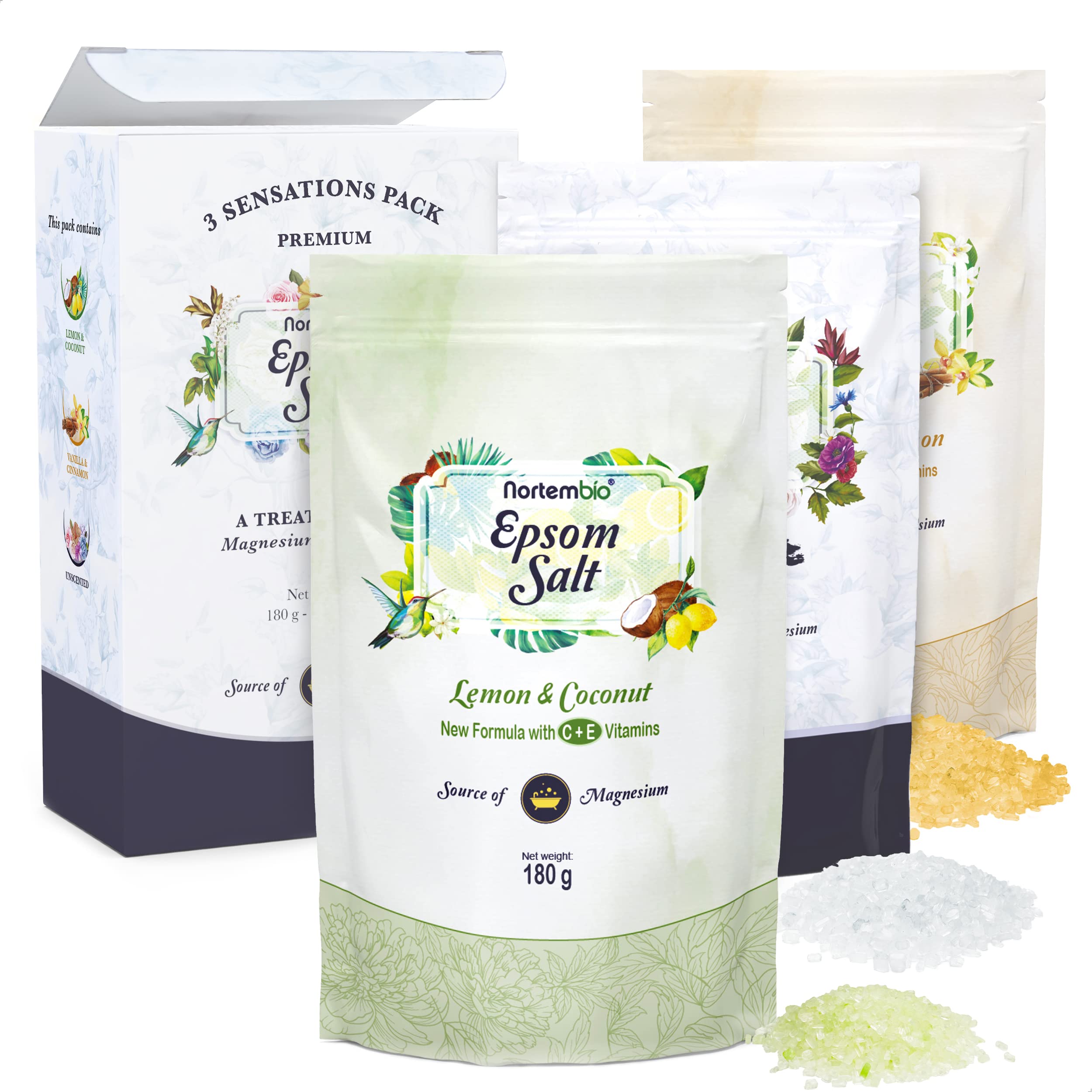 Nortembio Epsom Salt Gift Pack - 3 x 180g Magnesium Bath Salts