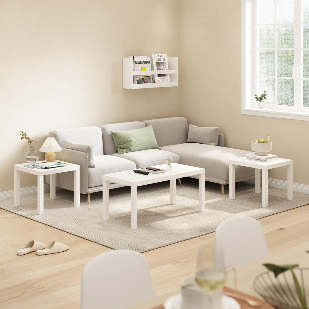 Furinno CLASSIC Side Table Set of 2, Square End Table with 1.8 Thick Tabletop, Night Stand, Bedside Table, for Living Room, Bedroom, White - image 2