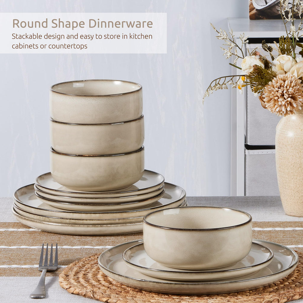 Homikit 12-Piece Stoneware Dinner Set – Reactive Glaze Blue Dinnerware