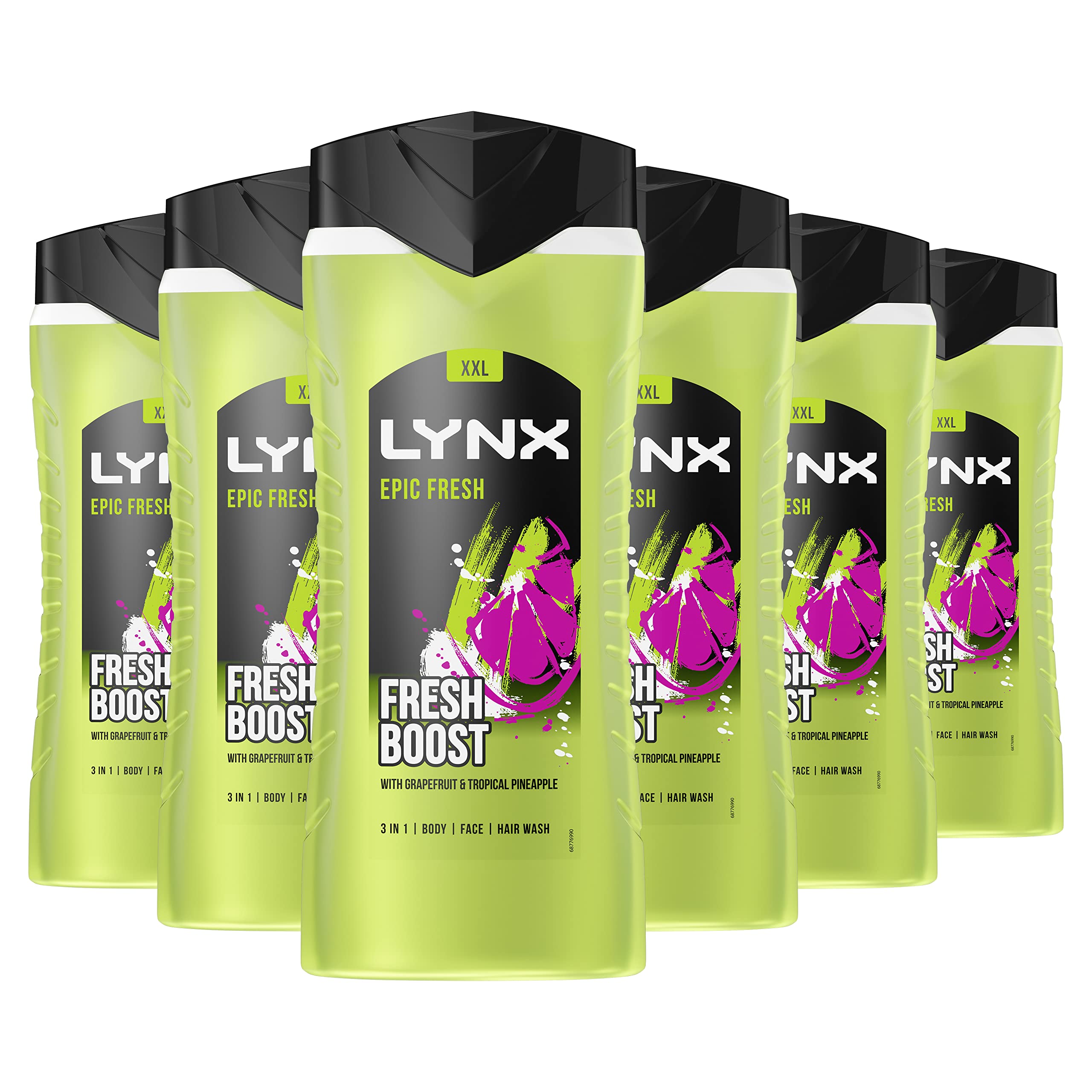 Lynx Epic Fresh 3-in-1 Shower Gel | Grapefruit & Pineapple | 6 x 500ml