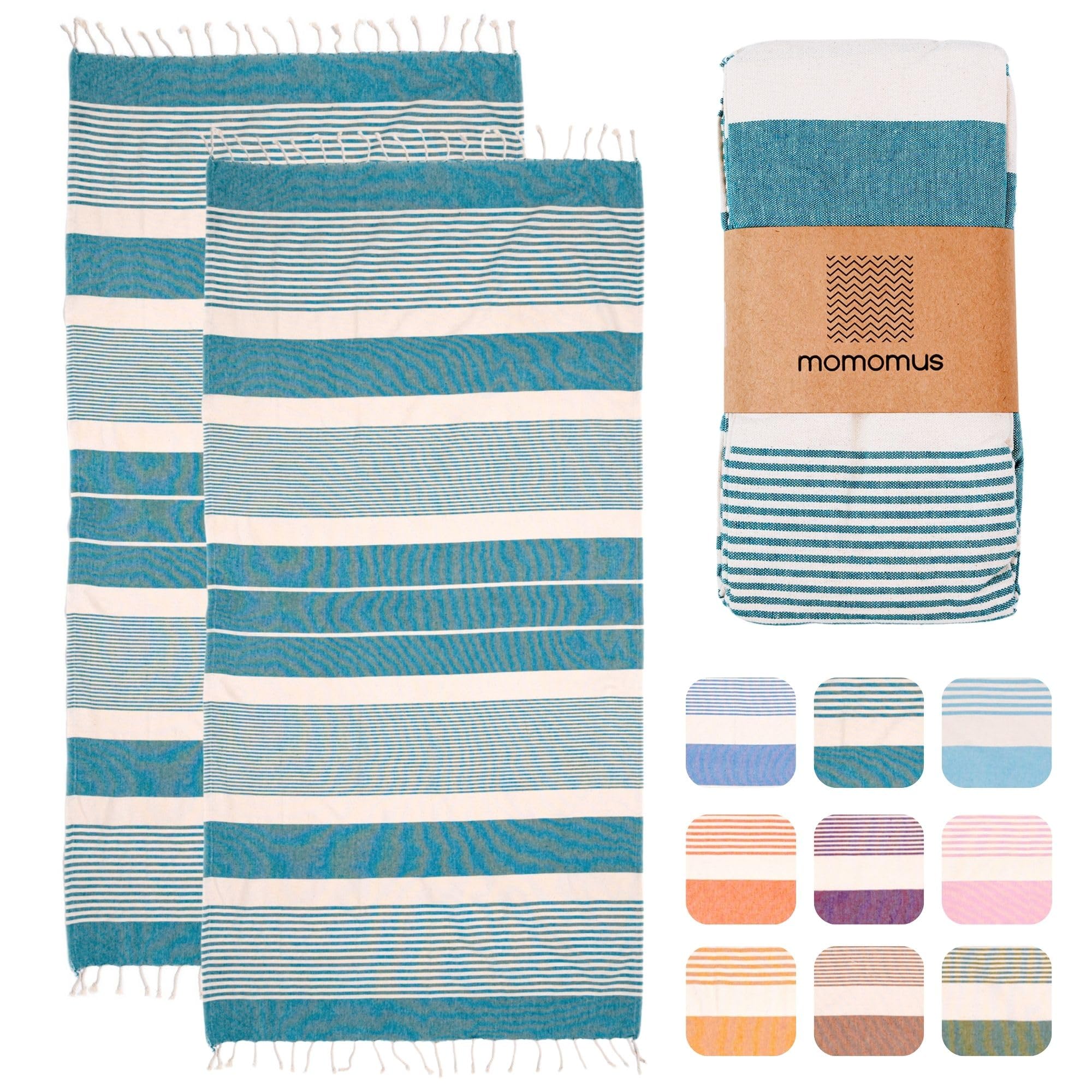 MOMOMUS 2-Pack XL Cotton Beach Towels – Ultra-Soft Fouta, Green 90x180cm