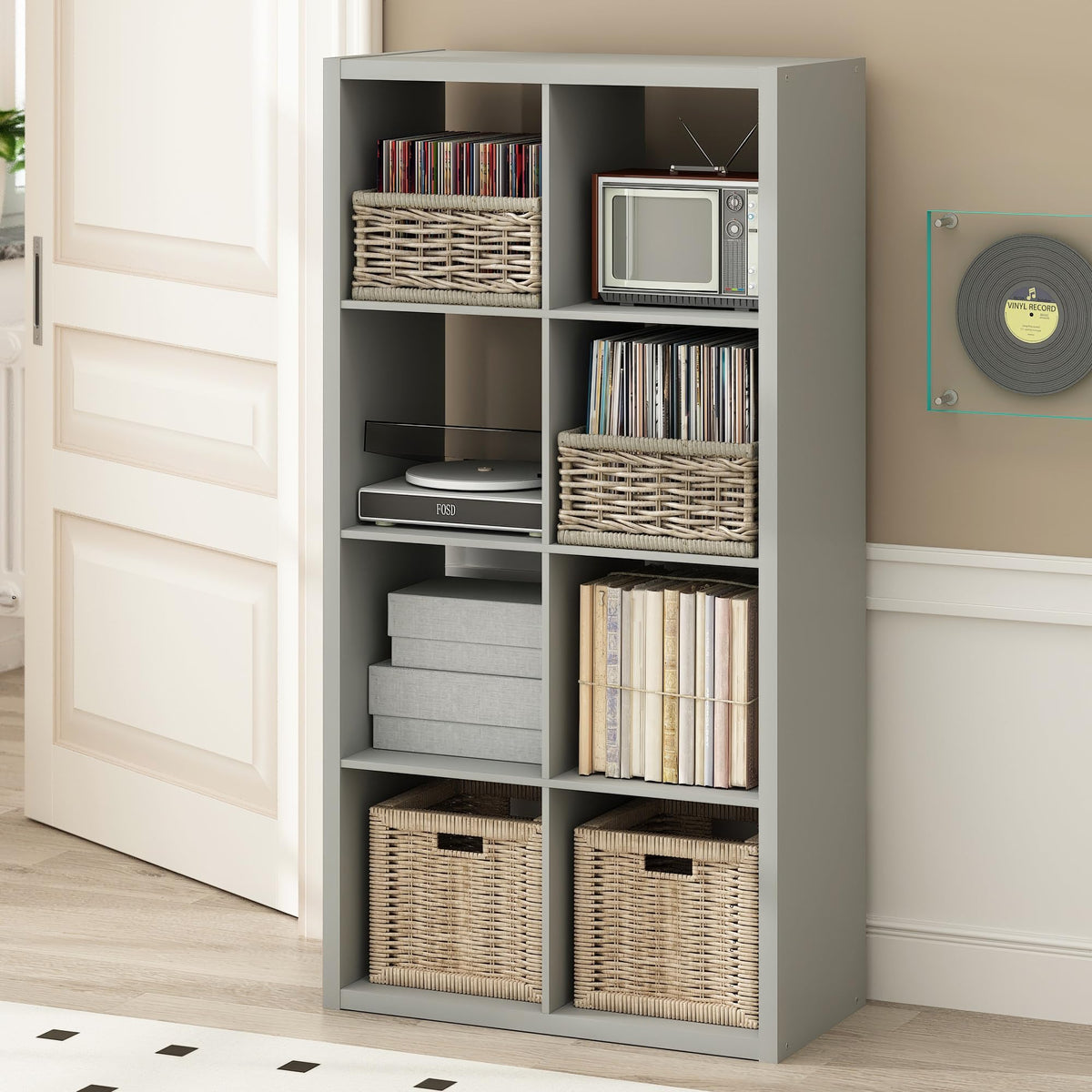 Furinno CUBICLE Record Player Stand with Vinyl Storage, 8-Cube 3cm Extra Thick Vinyl Record Storage - image 1