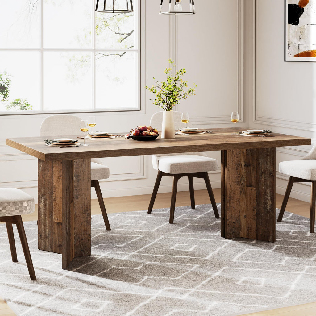 Tribesigns 63-inch Dining Table for 4-6, Farmhouse Kitchen Table with Large Tabletop, Rectangular Dinner Eating Table for Dining Room, Living Room - image 3