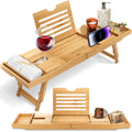 SereneLife Bamboo Bath Caddy & Bed Tray – Extendable Waterproof Wood Table