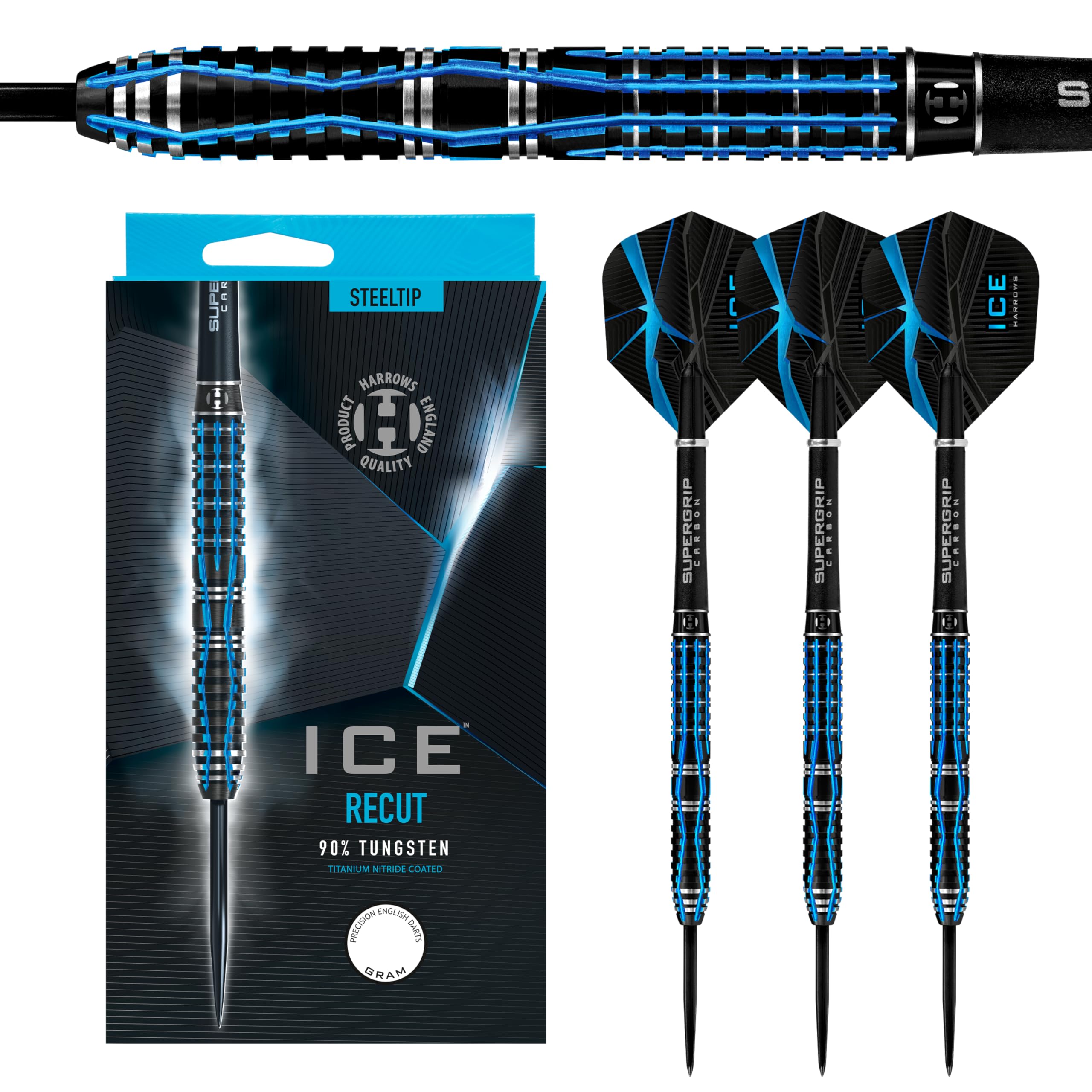 Harrows Ice Recut 90% Tungsten Steel Tip Darts Set | 21g - 24g