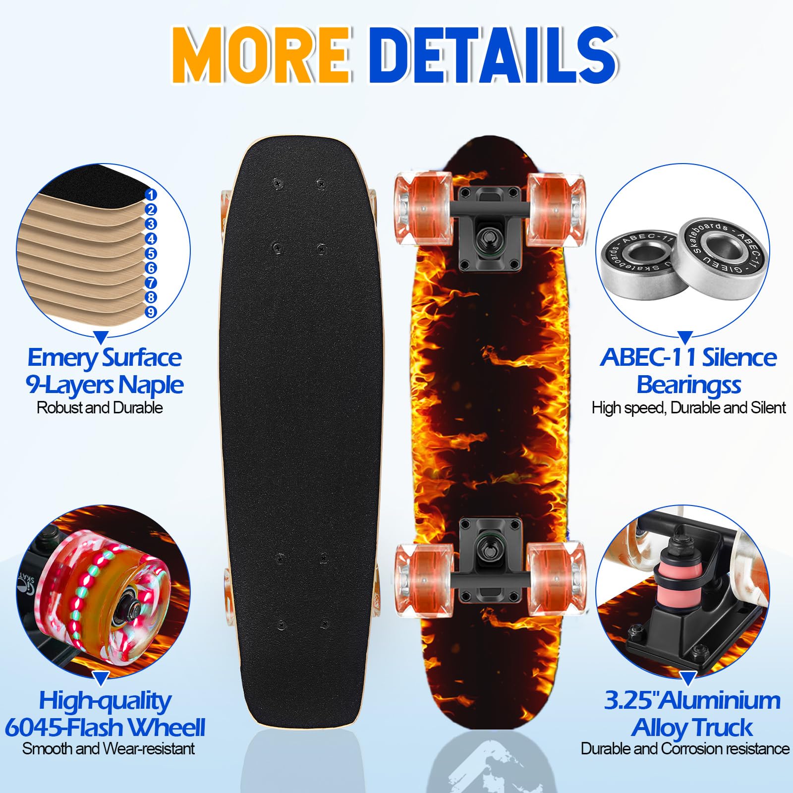 GIEEU Complete Skateboard – 9-Layer Canadian Maple with Flashing Wheels